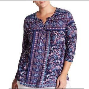 Lucky Brand Mixed Print Band Collar Blouse